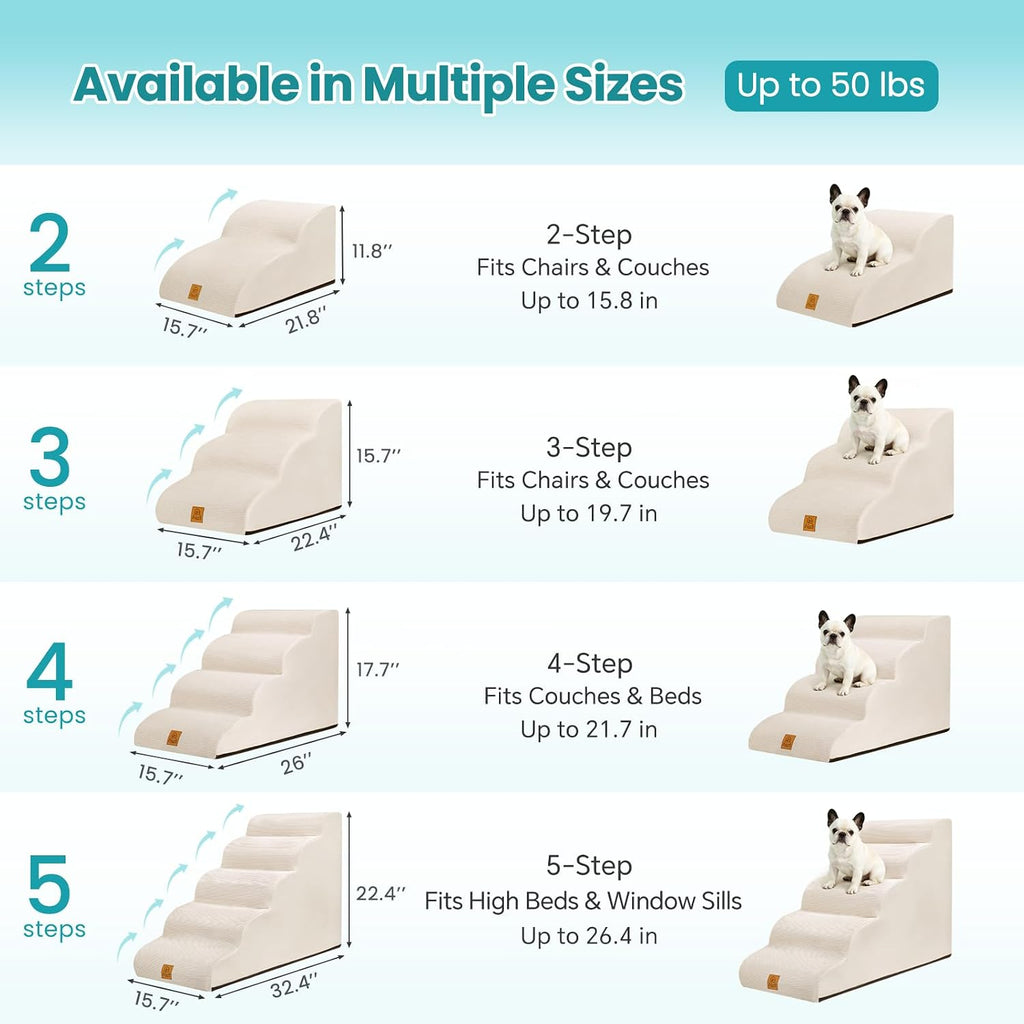 Dog Stairs for Small Dogs and Cats, 3-Step Dog Steps for Couch, 15.7" H KYAKO Easy Climbing Dog Ramp, Non-Slip Pet Stairs with Washable Cover & 35D High-Density Foam, Ideal for Senior & Puppies