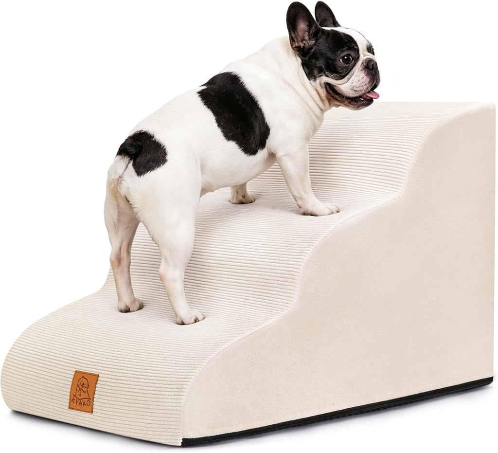 Dog Stairs for Small Dogs and Cats, 3-Step Dog Steps for Couch, 15.7" H KYAKO Easy Climbing Dog Ramp, Non-Slip Pet Stairs with Washable Cover & 35D High-Density Foam, Ideal for Senior & Puppies