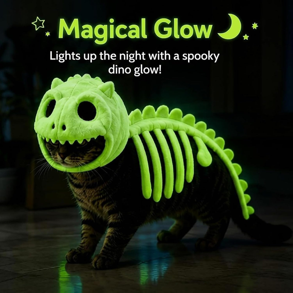 Glow-in-the-Dark Dinosaur Skeleton Cat Costume