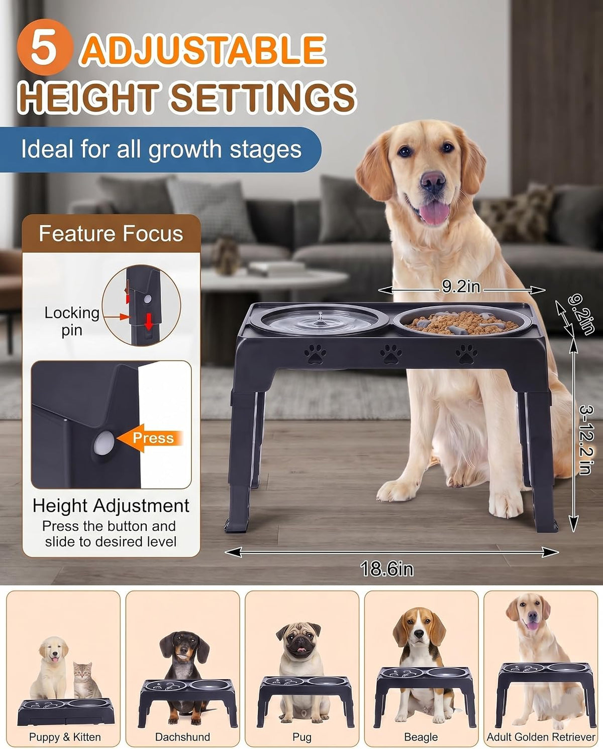Collapsible Dog Bowls with Raised Adjustable Stand