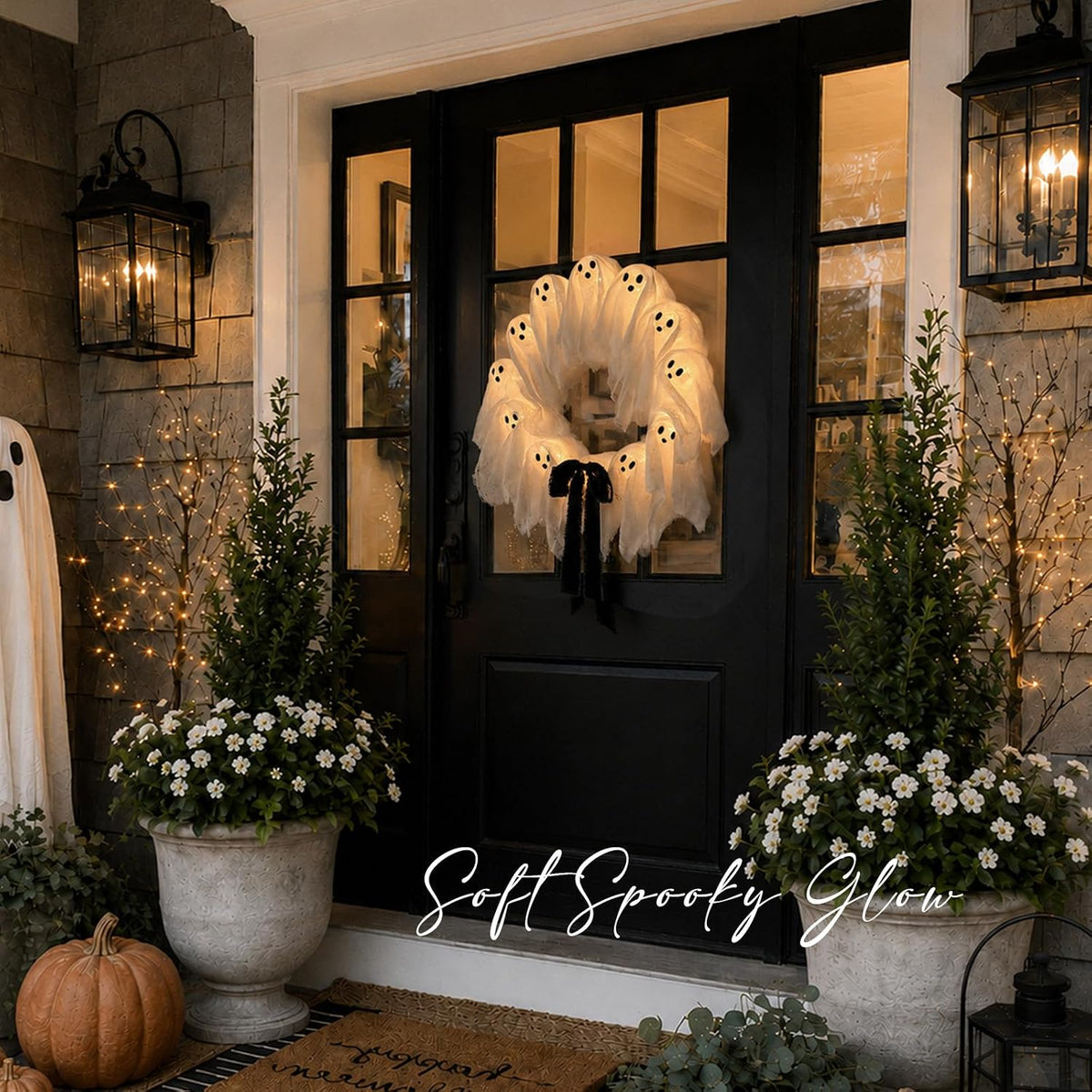 Halloween Decorations Outdoor - Cute Lit Ghost Wreath